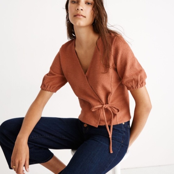 Madewell Tops - Madewell Texture & Threat Puff Sleeve Wrap Top in Sweet Dahlia Orange Size Small